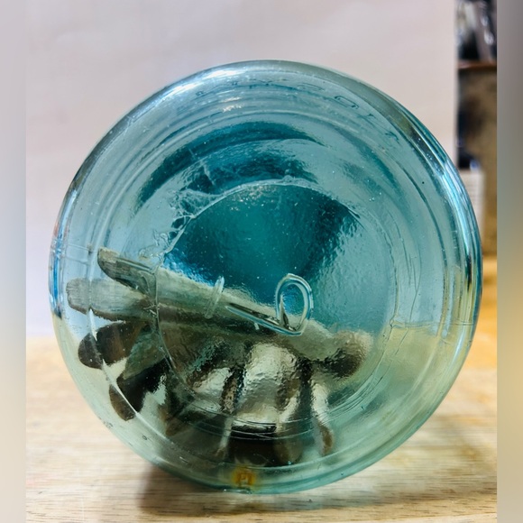 Antique Ball perfect Mason blue jar, #9 with glass lined zinc lid. 1910 -1923. - Picture 6 of 8
